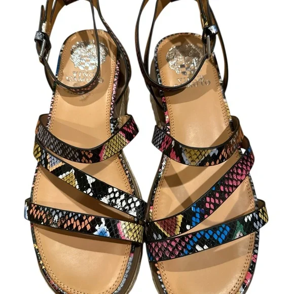 Vince Camuto Aevie Snake Print Leather Strappy Platform Wedge Espadrille Sandals - Picture 8 of 10